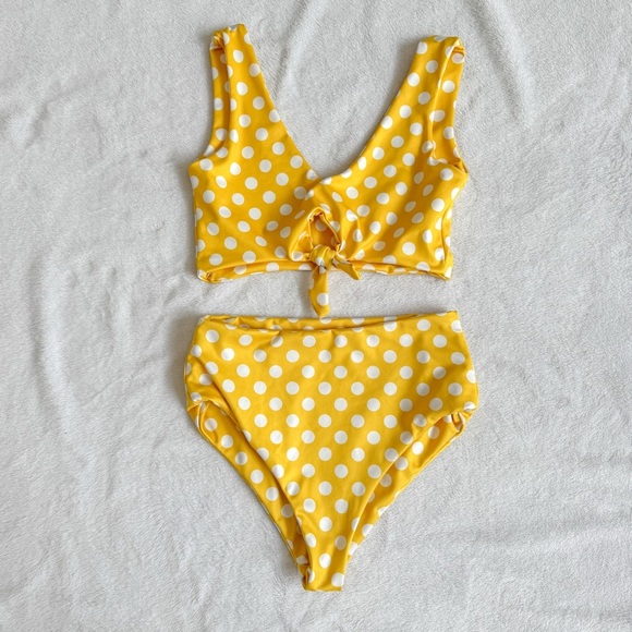 IMAGINE PERRY x JILLIAN HARRIS • Polka Dot High Waisted Bikini in Yellow - Picture 2 of 12